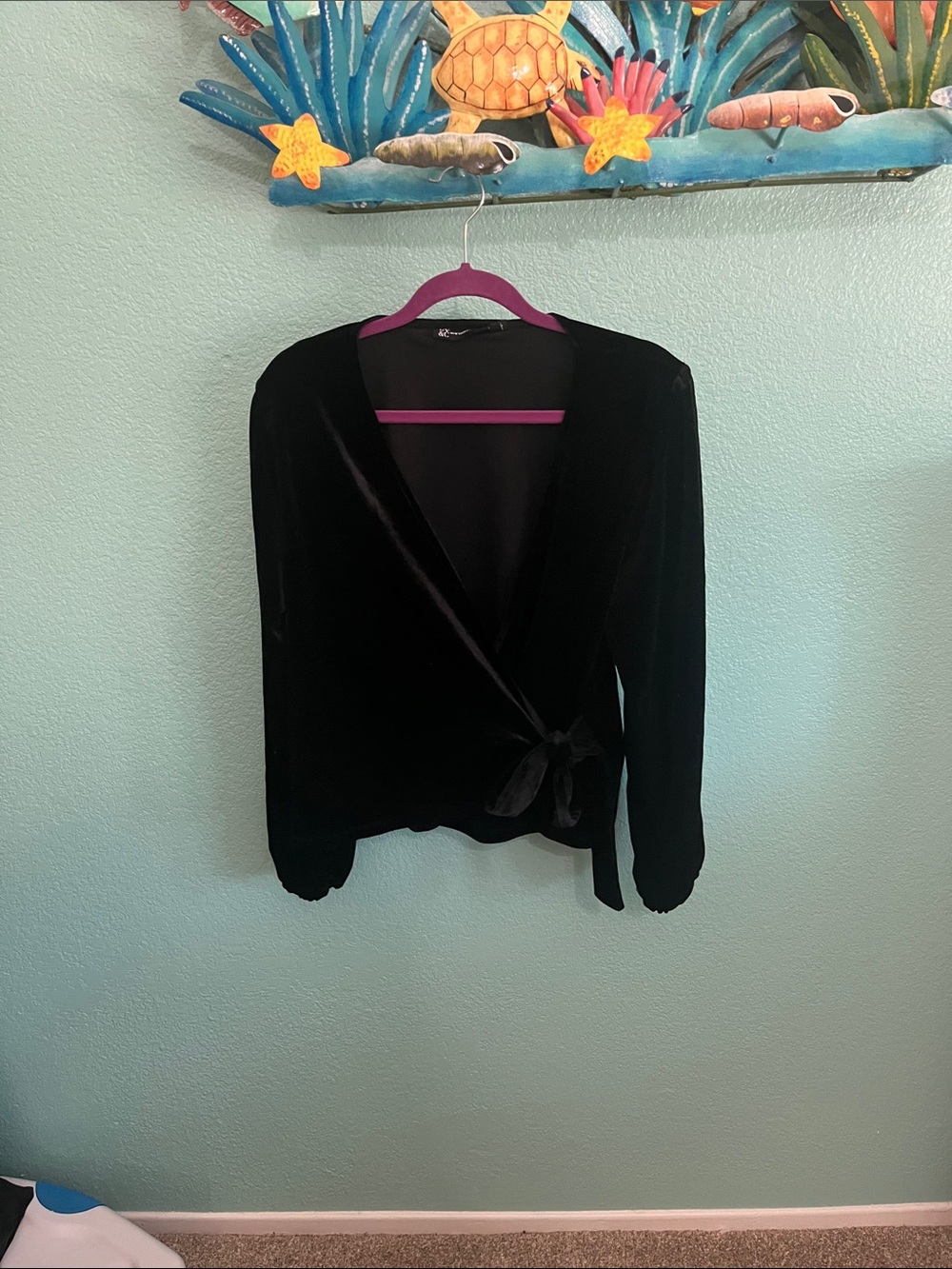 New York & Company Black Velvet Wrap Top
